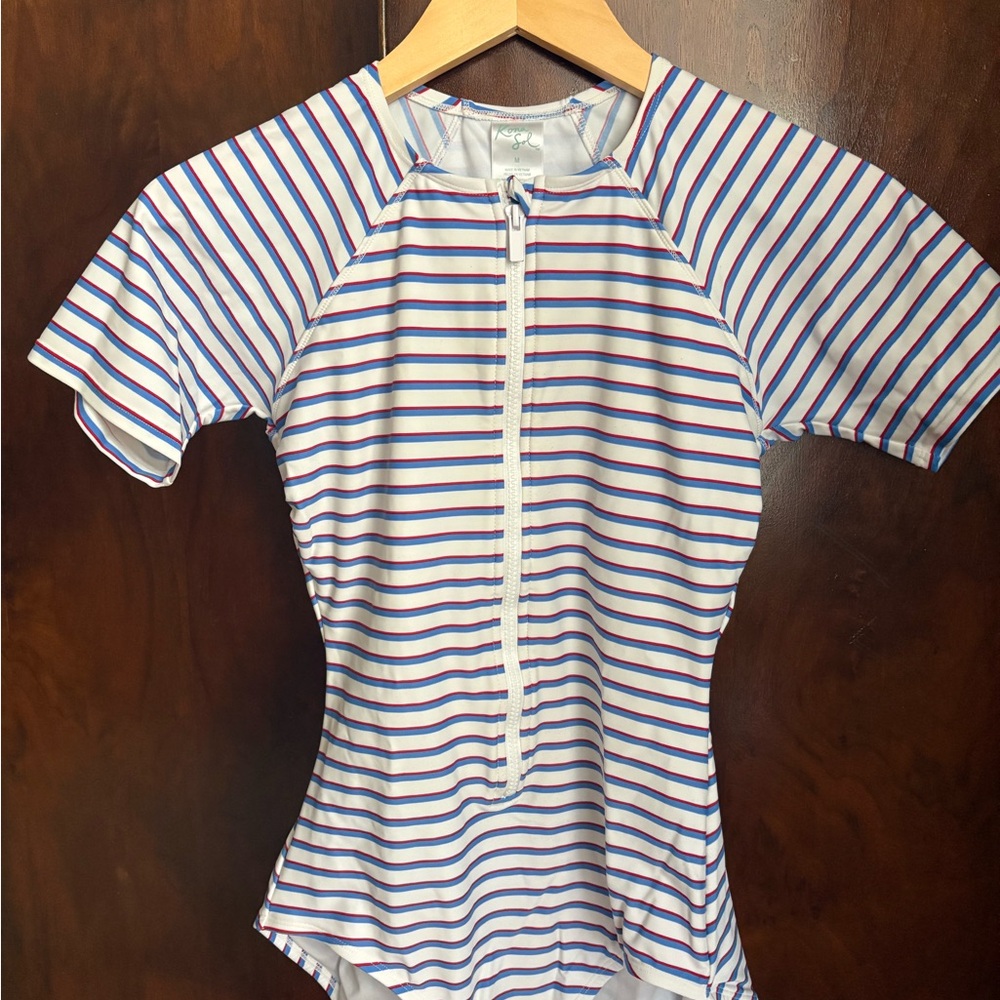 Kona Sol Blue and Red Striped Swimsuit